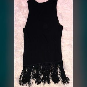 Black shift dress with string decorations